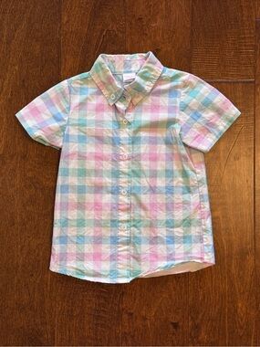 Stitchy Fish Boys 2T Pastel Pink & Blue 100% Cotton Button Down